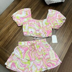 Colorful Swirl Crop Top and Skirt Set